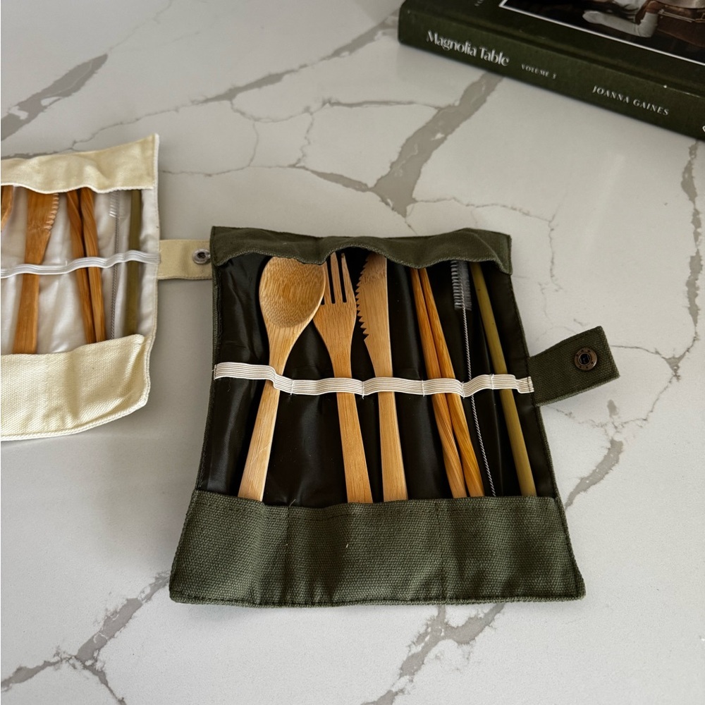 Eco-Friendly Bamboo Cutlery Set with Case Picnic - Picture 5 of 7